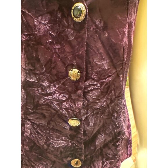 Clio Velvet Satin Sleeveless Vest Button Front Black Purple Size M - Picture 5 of 9